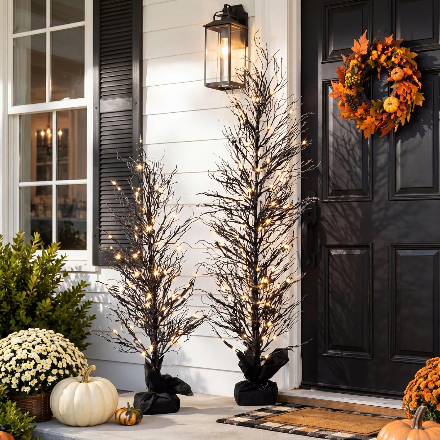 2 Pcs Halloween Black Twinkling Tree 3ft 5ft Artificial Tree