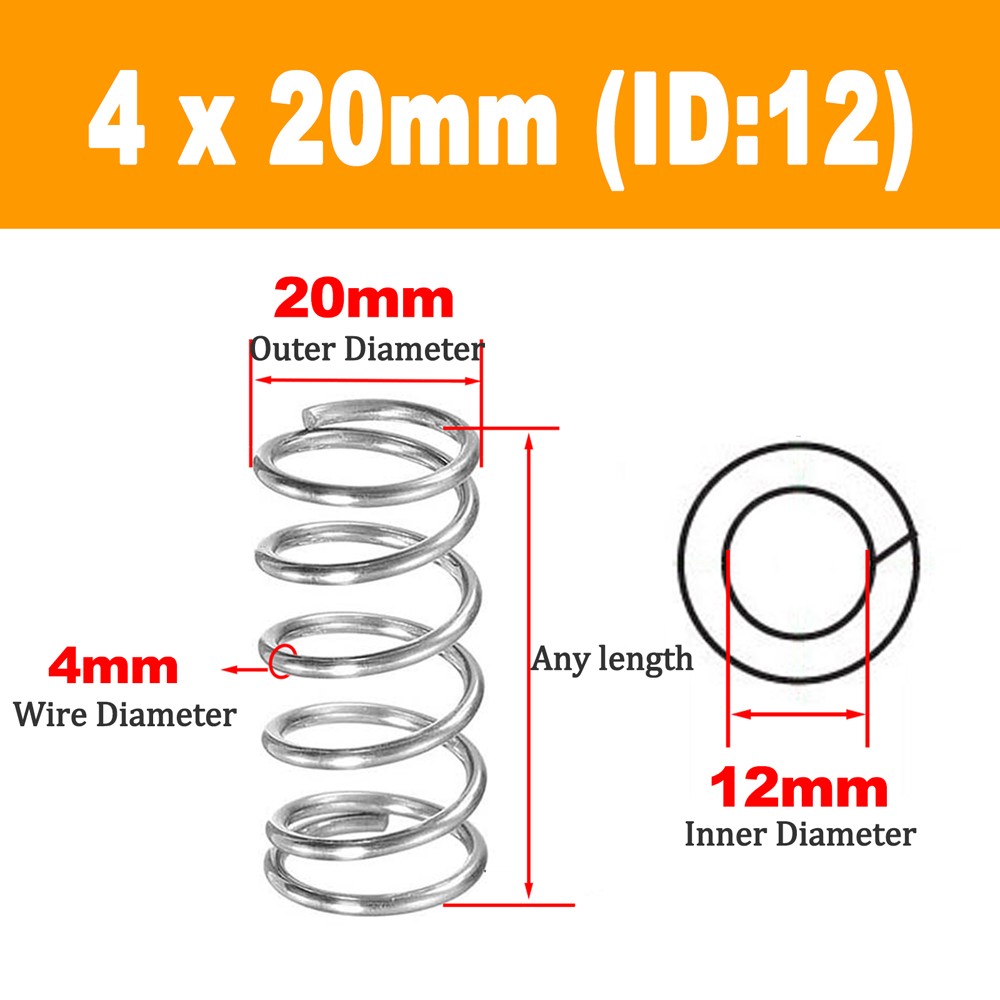 304 Stainless Steel Compression Spring Wire Dia 4mm, L 20-100mm, OD 20-60mm 304 Stainless Steel Compression Spring Wire Dia 4mm, L 20-100mm, OD 20-60mm