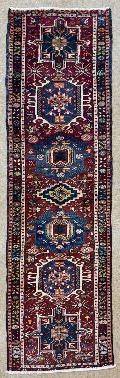 2x8 Vintage Karajeh Tribal Geometric Hand Knotted Wool Runner Rug Oriental Boho
