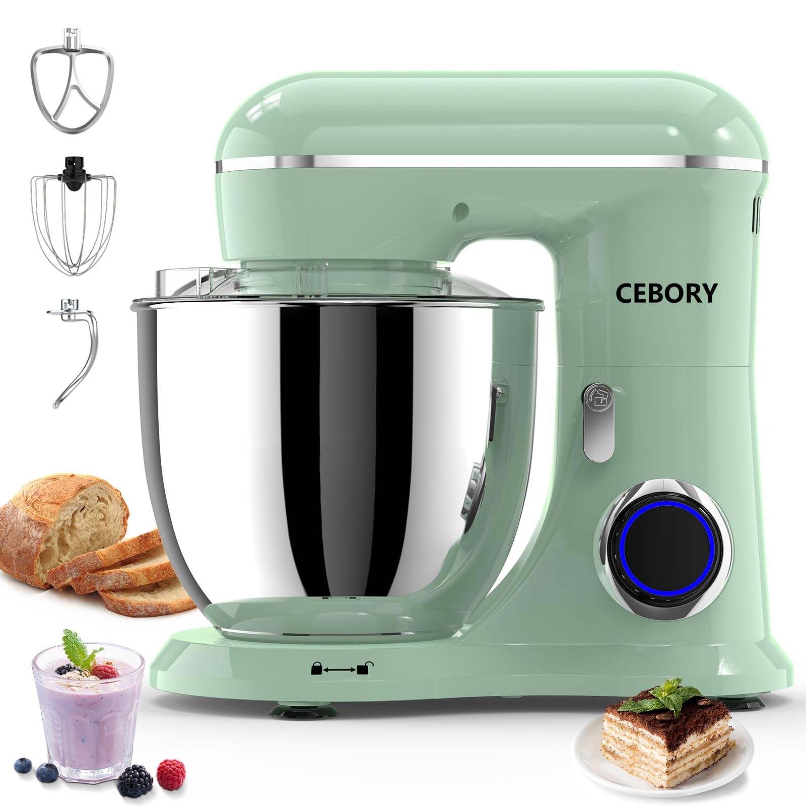 Electric Stand Mixer 6.5QT 660W 10-Speed Dough Hook Beater Whisk Agave Green Electric Stand Mixer 6.5QT 660W 10-Speed Dough Hook Beater Whisk Agave Green