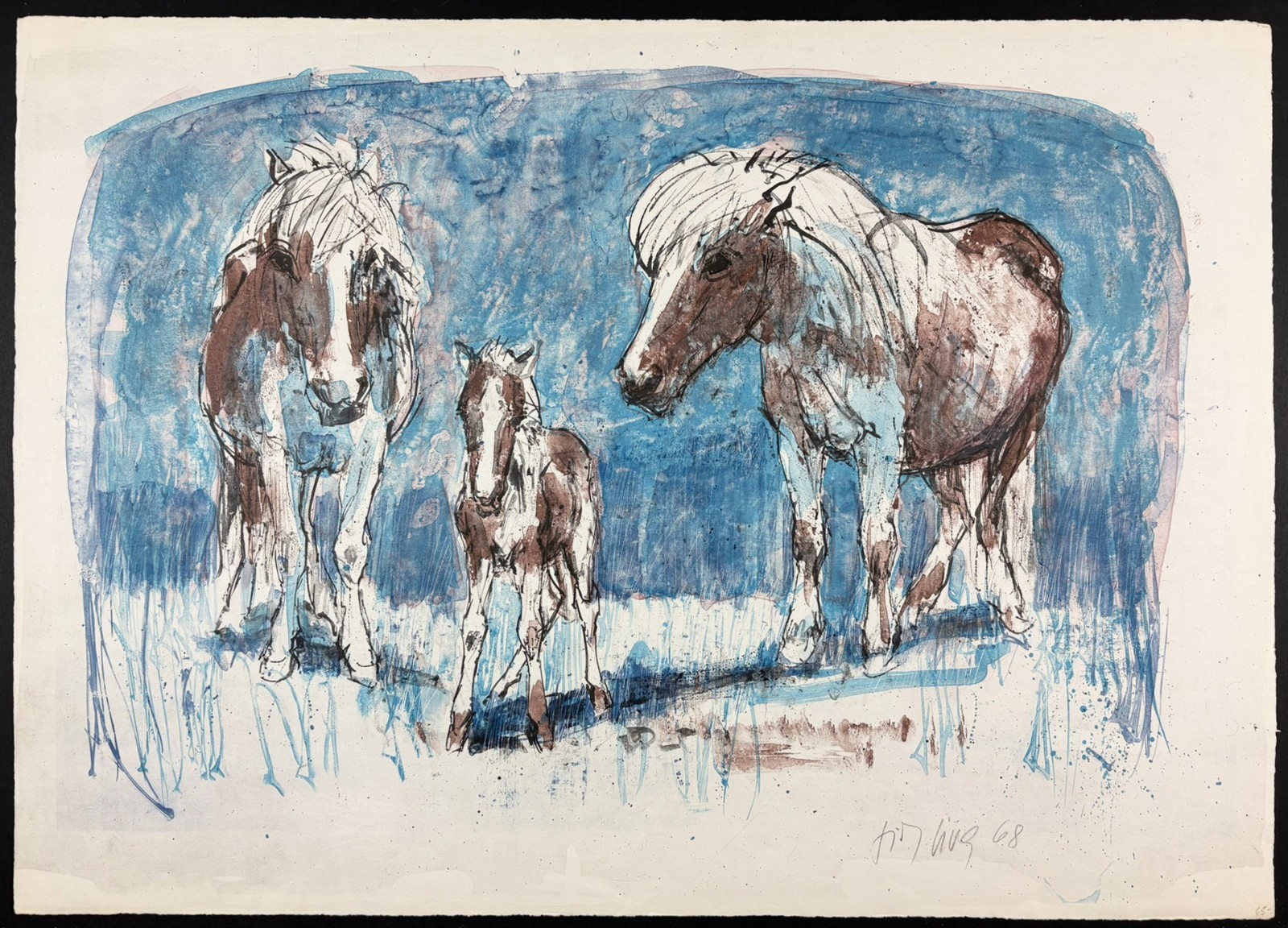 Fritz Rudolf Hug Hand Signed Lithograph Horses Foal 1968 Muster Unverkäuflich