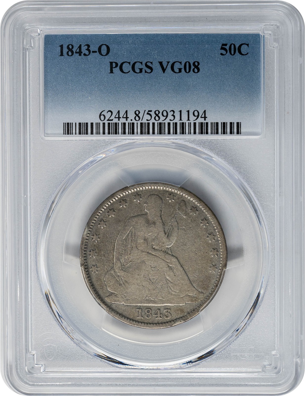 1843-O Seated Liberty Half 50c VG08 PCGS 951827-16