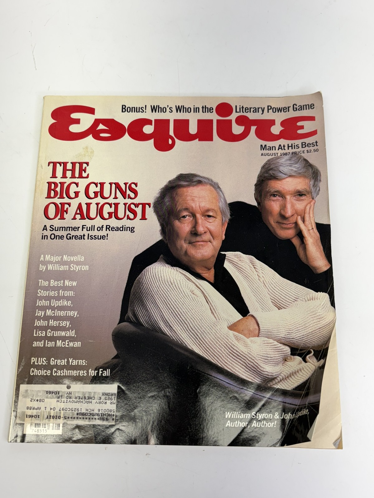 Esquire Magazine August 1987 William Styron John Updike Literary Power Game Esquire Magazine August 1987 William Styron John Updike Literary Power Game