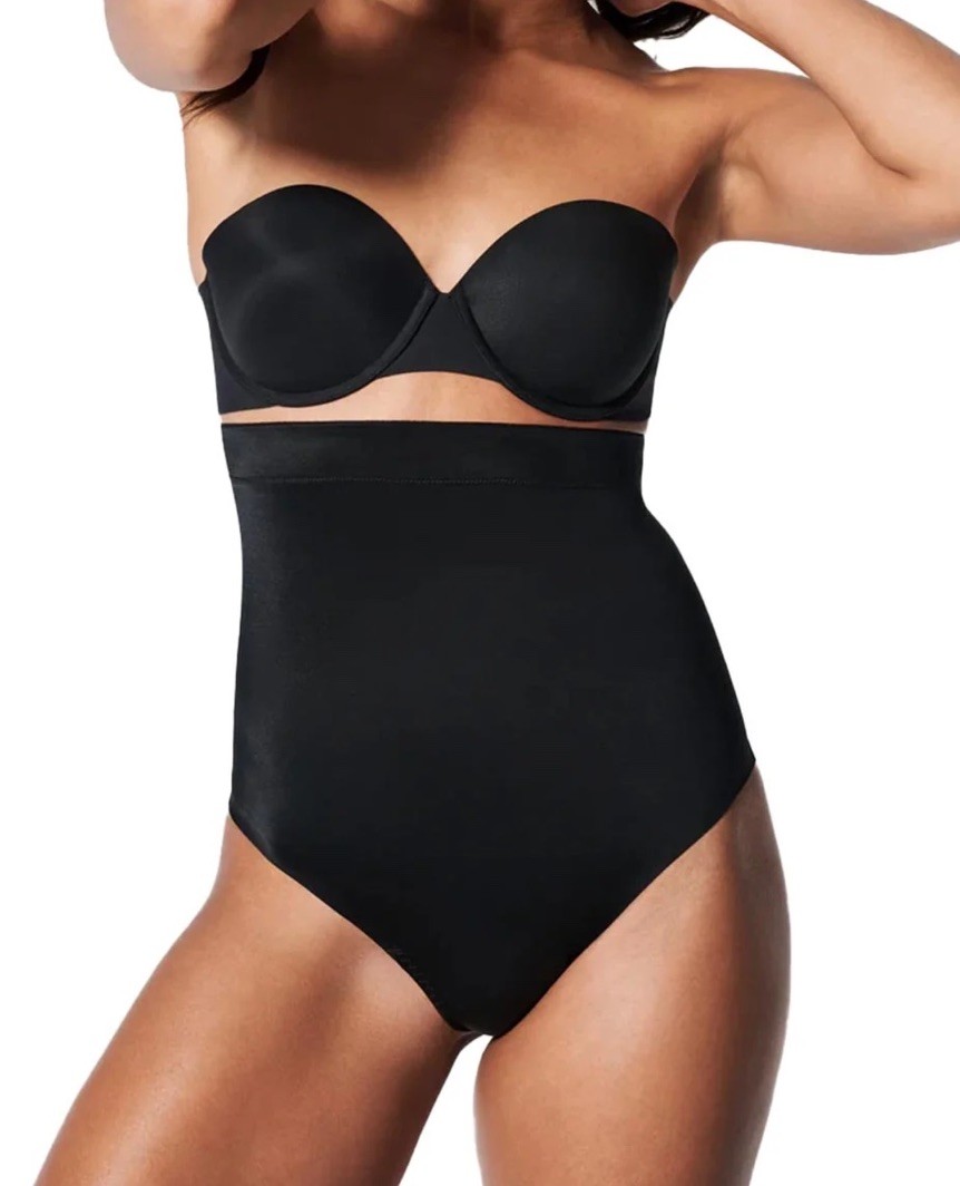 NWT Spanx High Waist Very Black Thong Shapewear Large $64