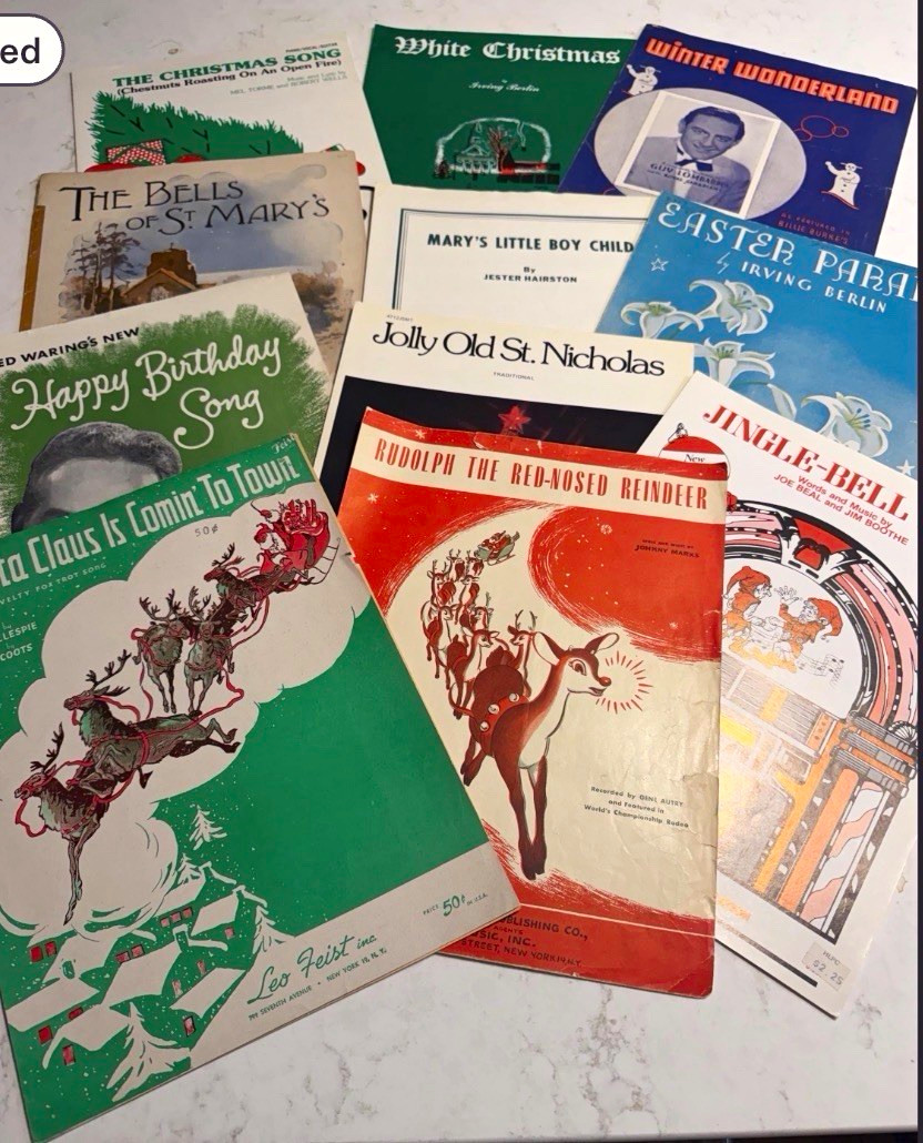 Vintage Sheet Music Lot 10 Christmas 1917 Bells St Marys 1934 Santa 1949 Rudolph