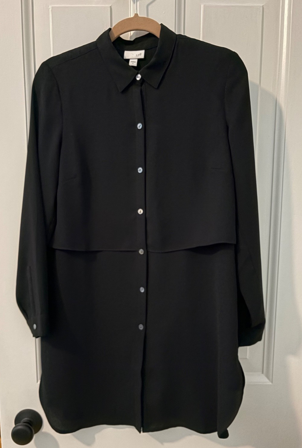 J. Jill Black Layered Longline Button-Front Tunic Shirt, sz S, VG condition