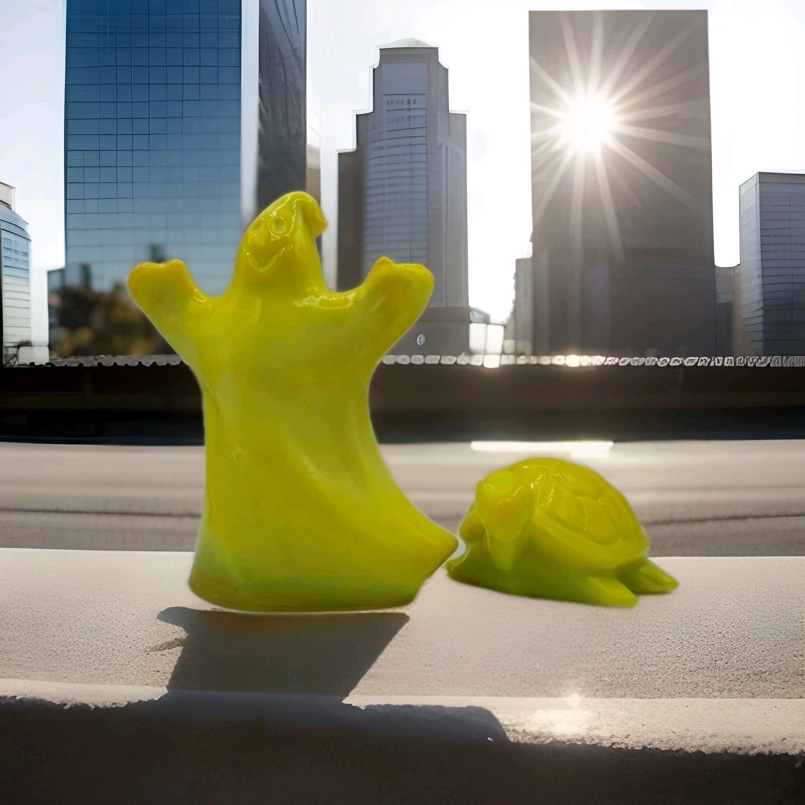 Ghost and Turtle Mosser for Fenton Mold Art Glass Dandelion Yellow Glows UV
