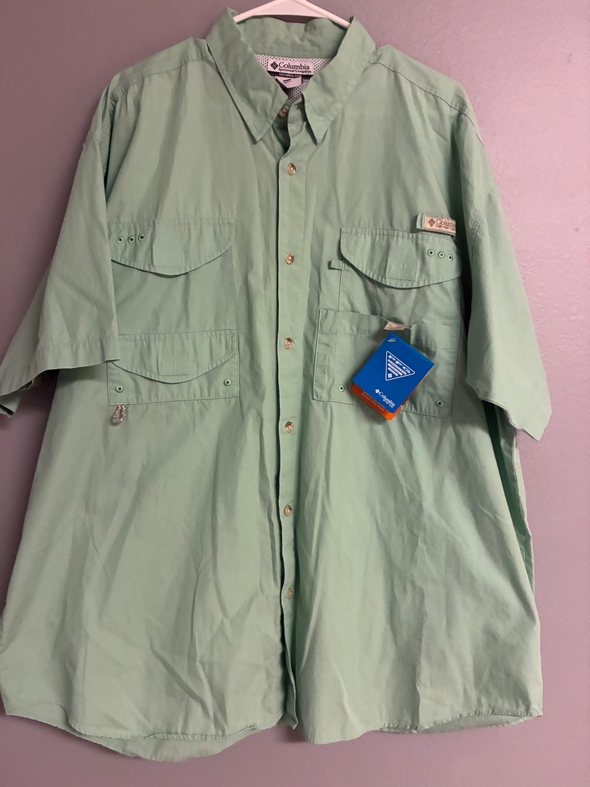 NWT Columbia PFX Bahama SS Fishing Shirt Women’s XL Mint Green Button Down