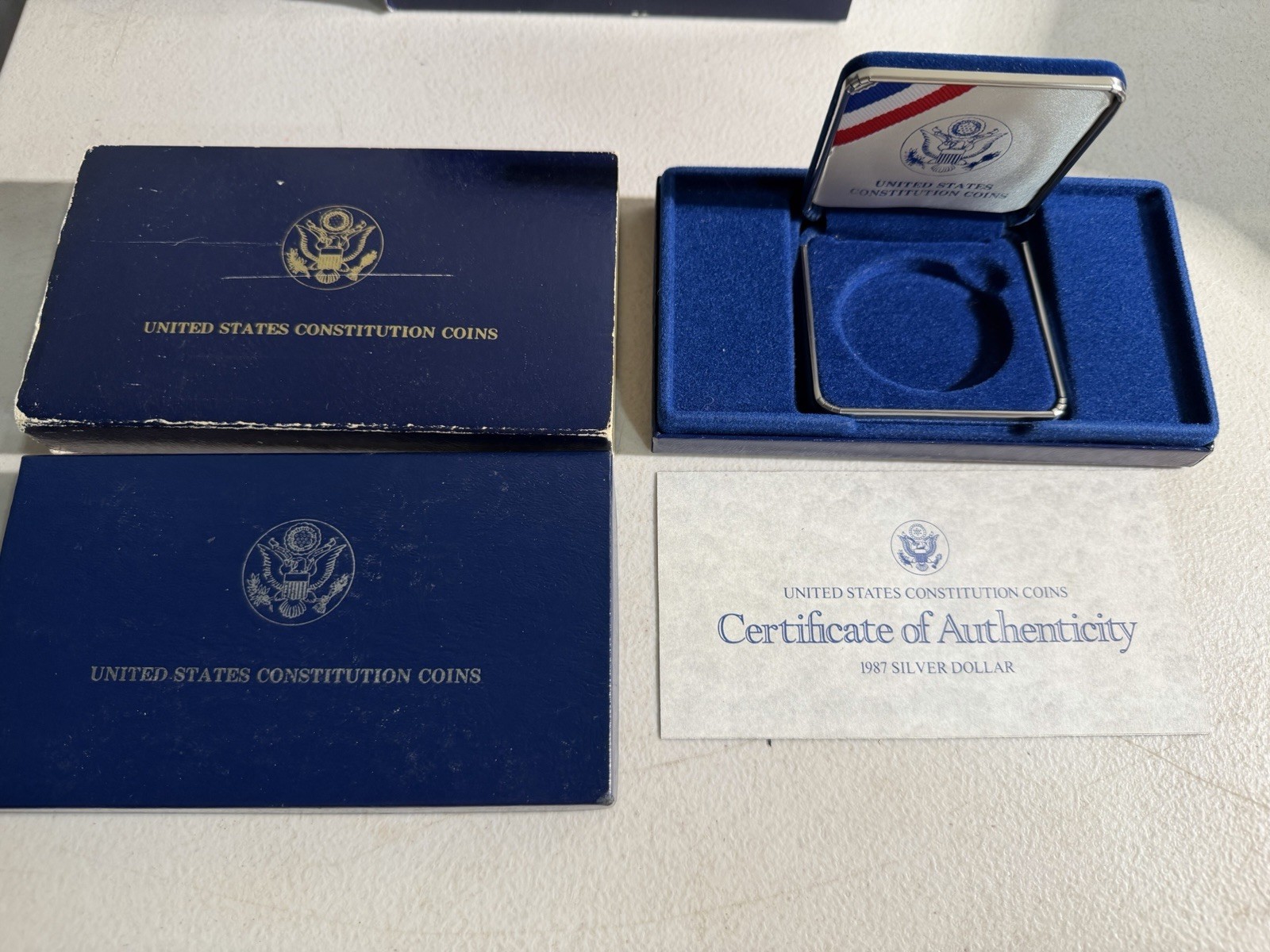 1987-S $1 US Constitution Silver Dollar Commemorative Proof Box & COA *(NO COIN) 1987-S $1 US Constitution Silver Dollar Commemorative Proof Box & COA *(NO COIN)