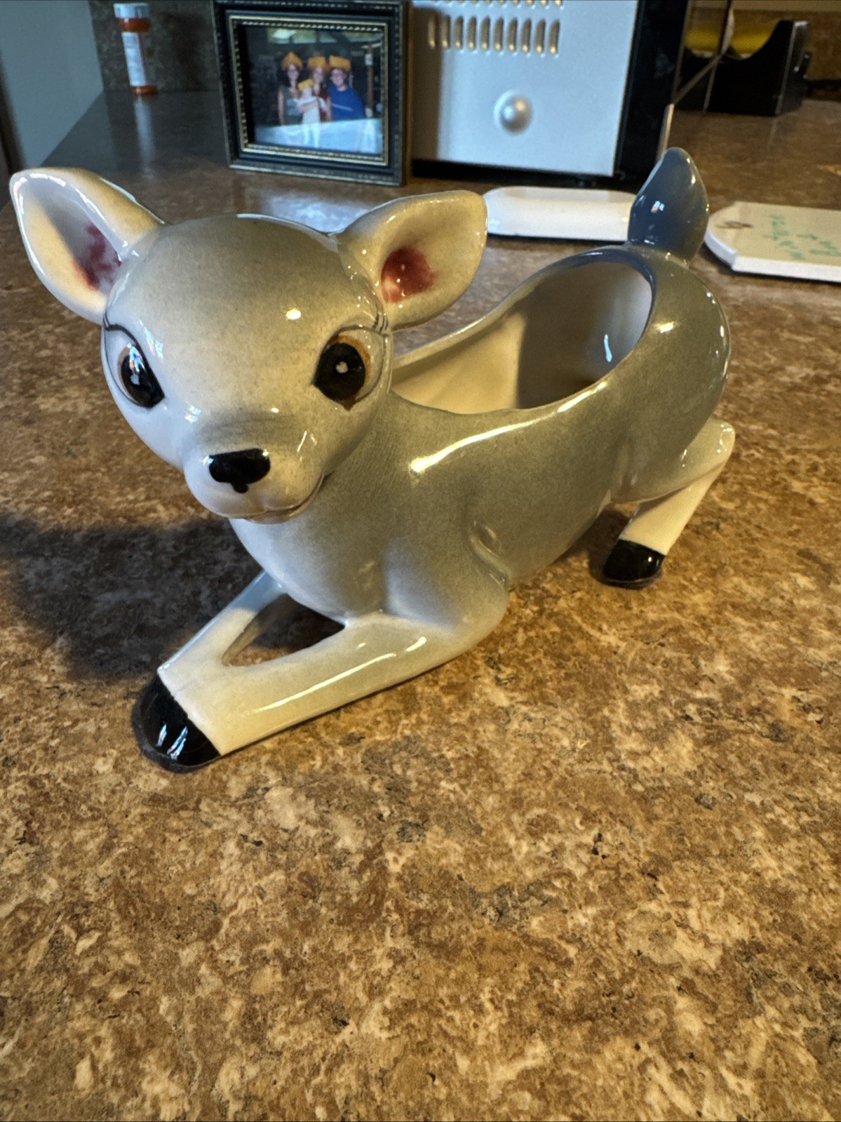 MCM Vintage 1960s Ceramic 6” Lying Down Deer Doe Planter Vase Japan