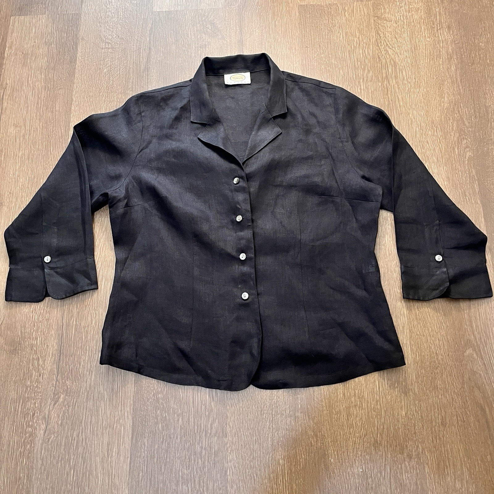 TALBOTS PETITES 100% Linen Collared Blouse | 3/4 Sleeve TALBOTS PETITES 100% Linen Collared Blouse | 3/4 Sleeve