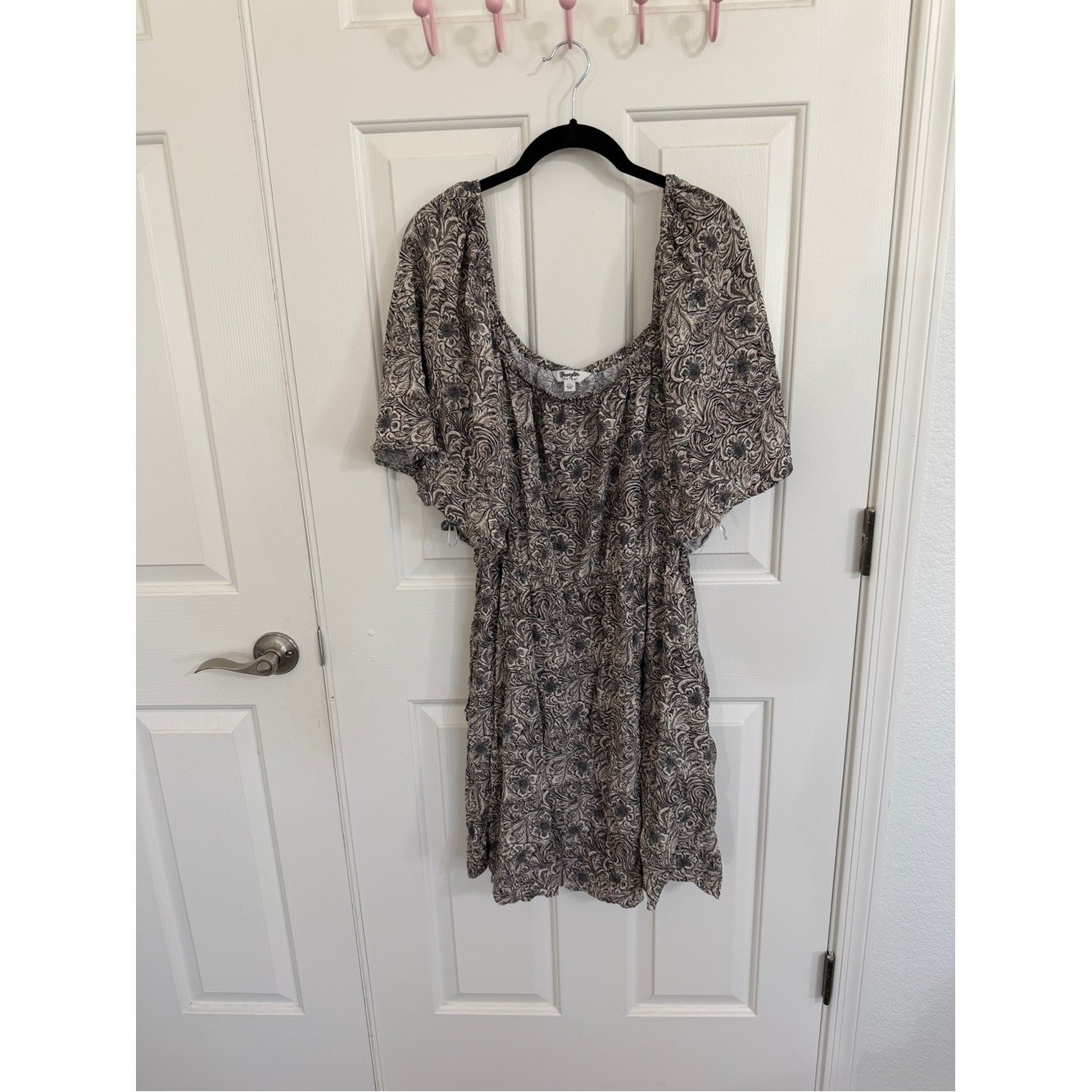 Wrangler Retro Neutral Paisley Short Sleeve Mini Dress Elastic Waist XXL
