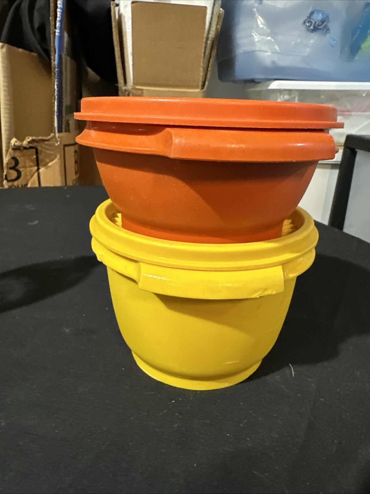 Vintage Tupperware Servalier Containers with Lids Orange & Yellow 885 -1323 Vintage Tupperware Servalier Containers with Lids Orange & Yellow 885 -1323