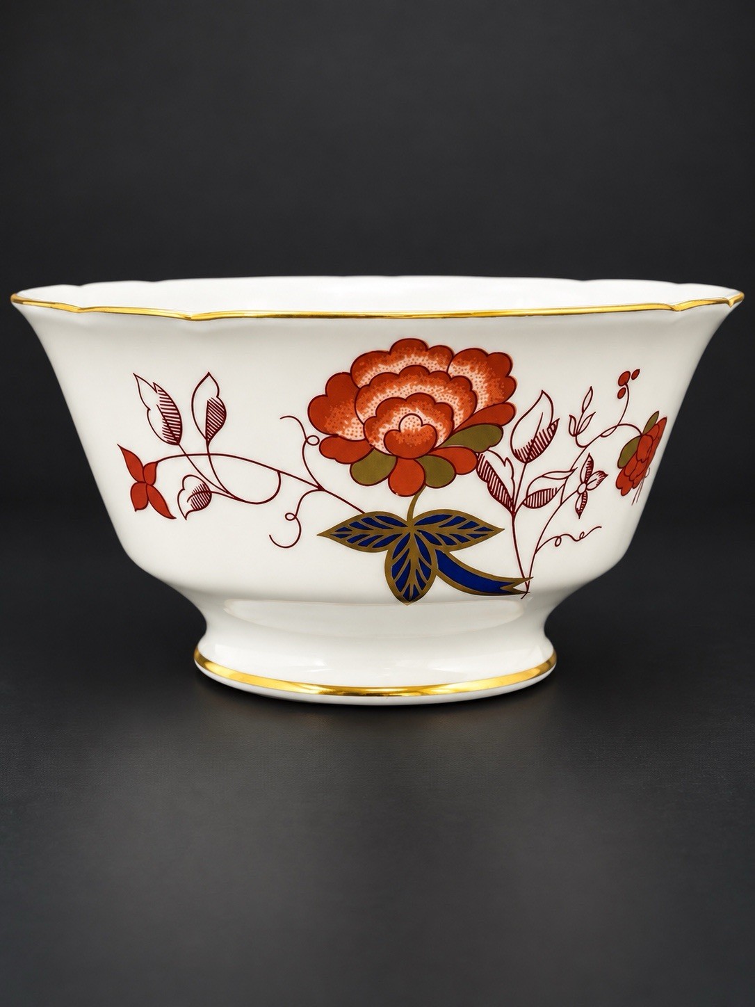 Vintage Royal Crown Derby Bali A.1100 Footed Bowl – English Bone Gold Trim 1975