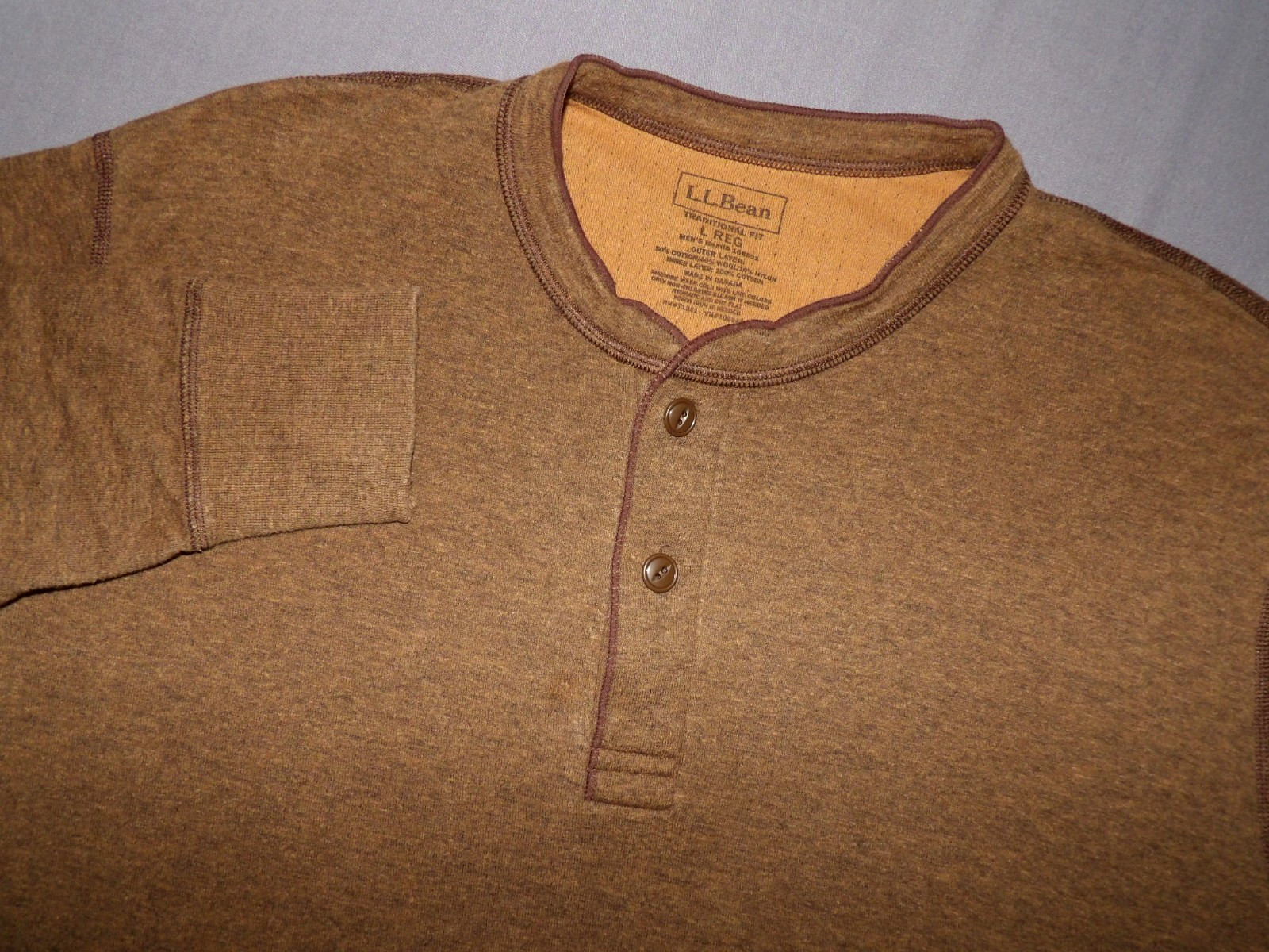 L.L. Bean Brown Wool Blend Henley River Driver Thermal Shirt Men\'s Large