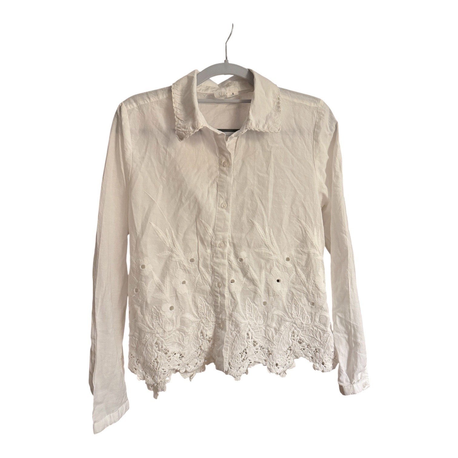 Joie White Embroidered Cotton Blouse Women Small Eyelet Scallop Hem Romantic