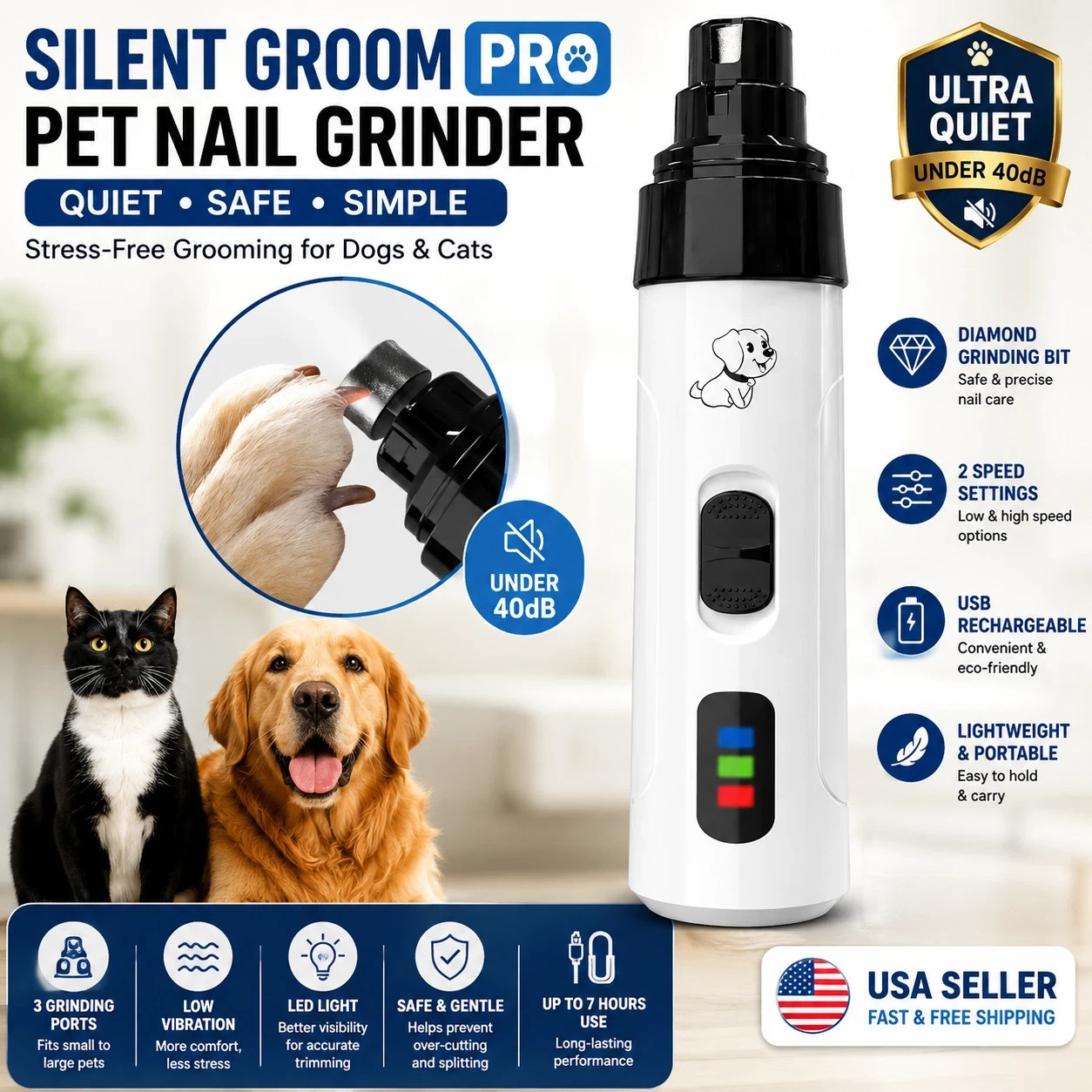 Upgraded Silent Groom Pro Nail Grinder Heusom Silent Grind Pro for Dogs Nail Upgraded Silent Groom Pro Nail Grinder Heusom Silent Grind Pro for Dogs Nail