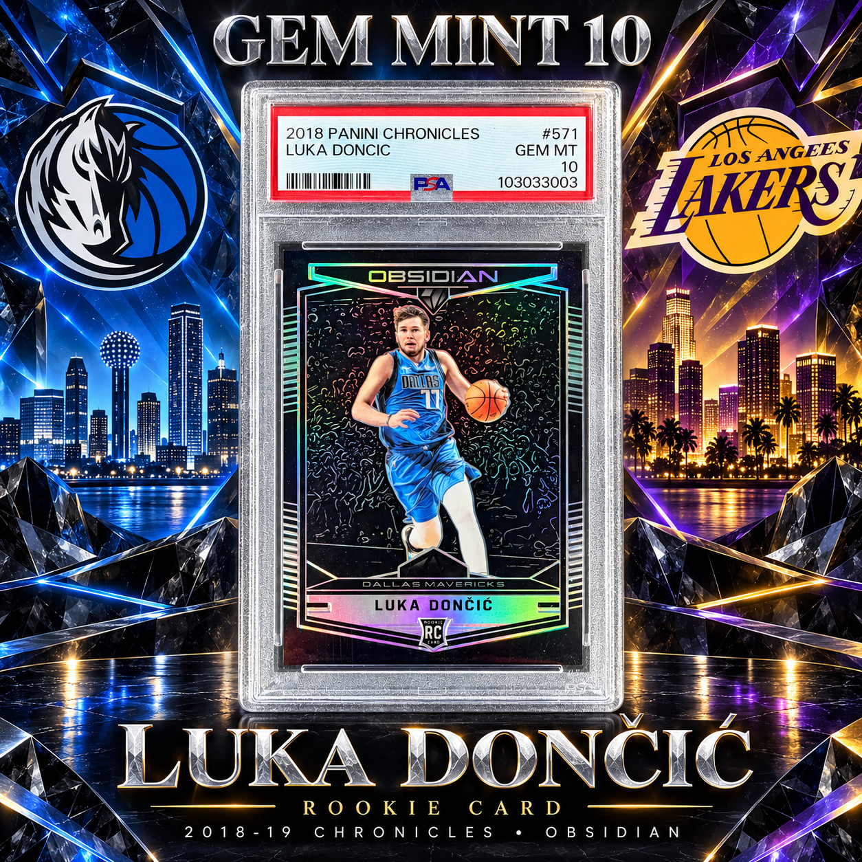 Luka Doncic 2018-19 Panini Chronicles Obsidian #571 Rookie RC PSA 10 Gem Mint