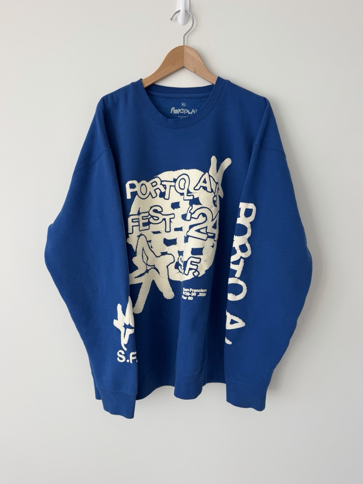 Portola Music Festival 2024 San Francisco Disco Ball Puff Print Crewneck Blue XL