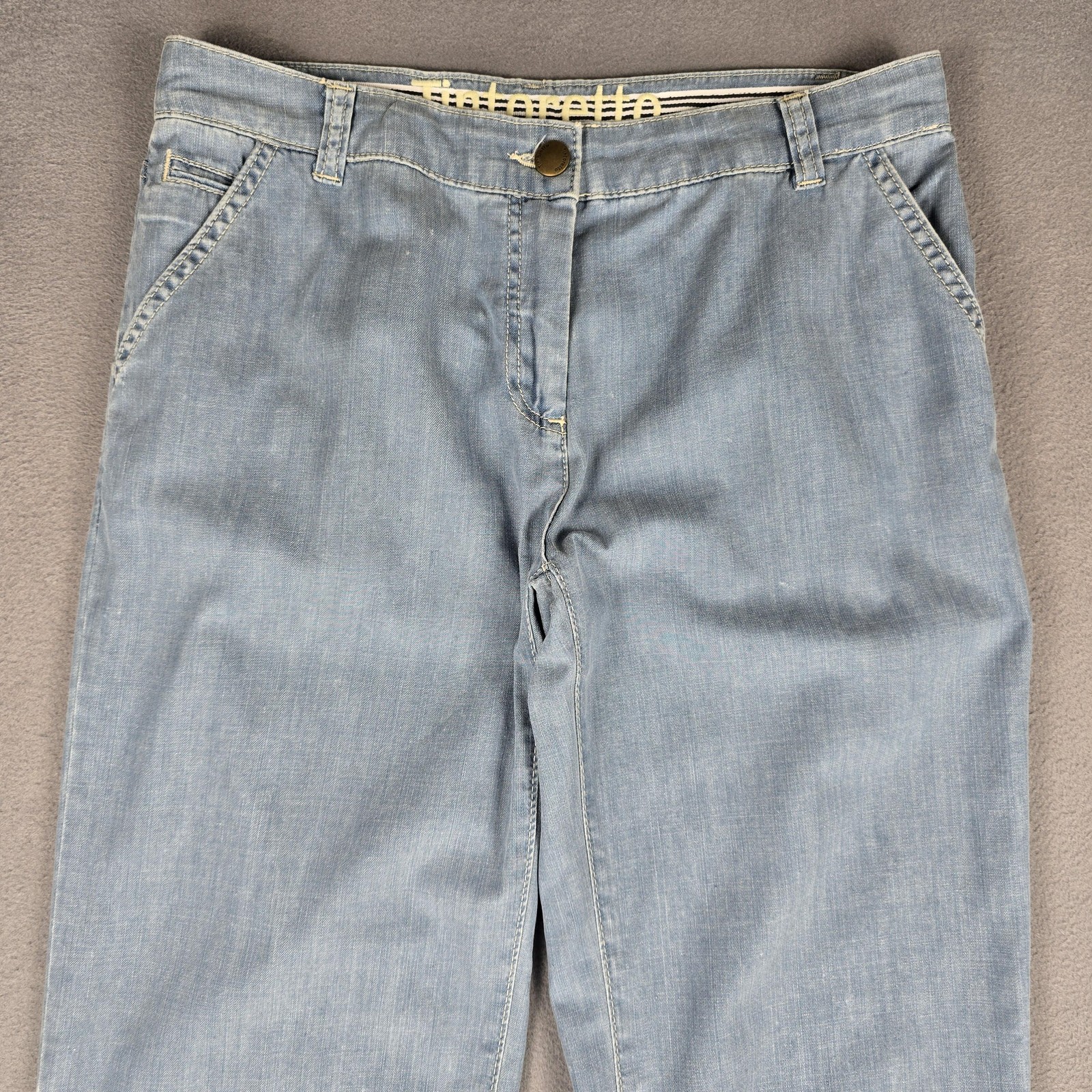 Tintoretto Pants Womens 34 Blue Straight Leg Cotton Trousers Casual Made Turkey