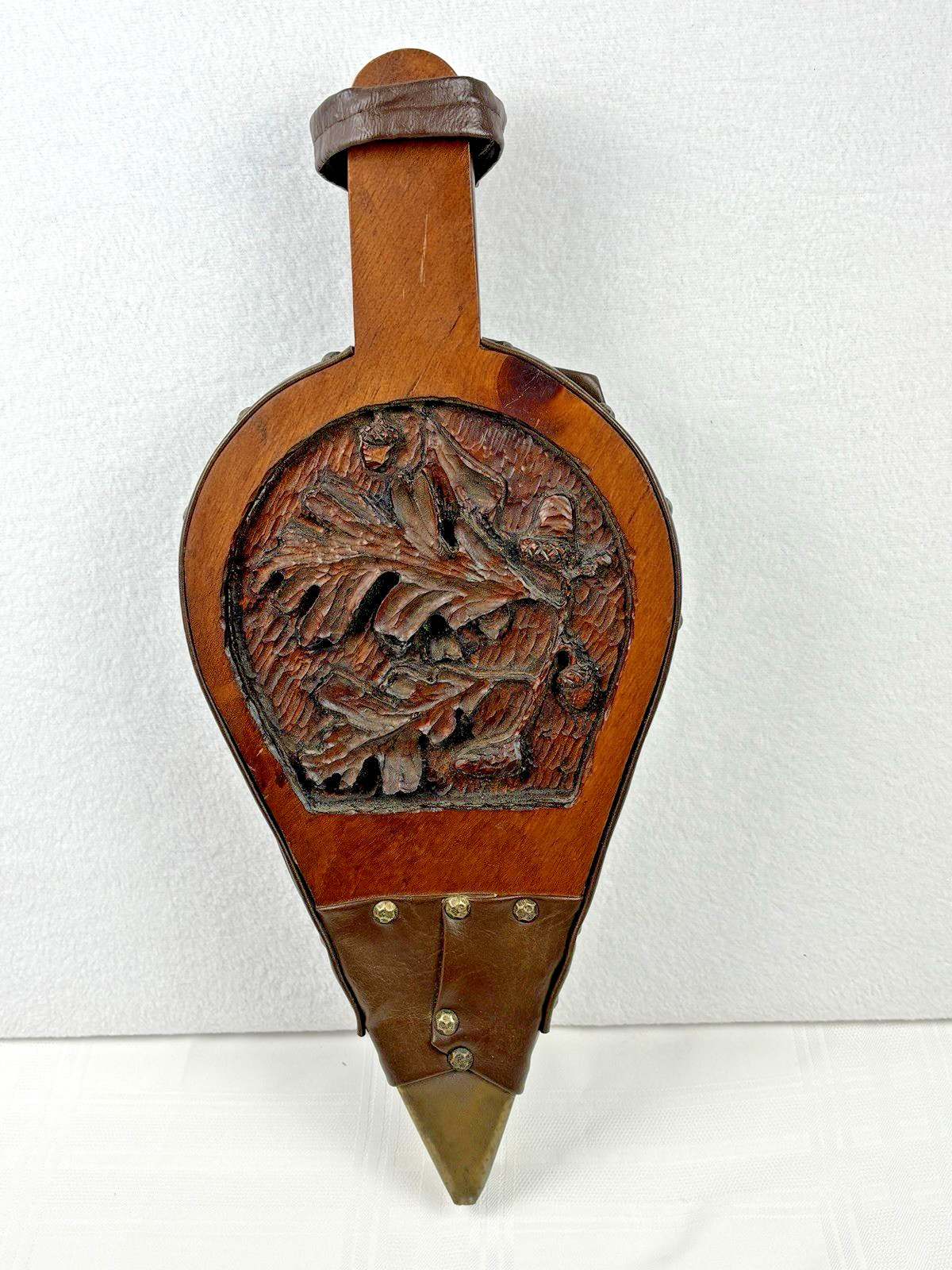 Vtg Wood Carved Leaves Acorns Fireplace Bellow Artist Signed