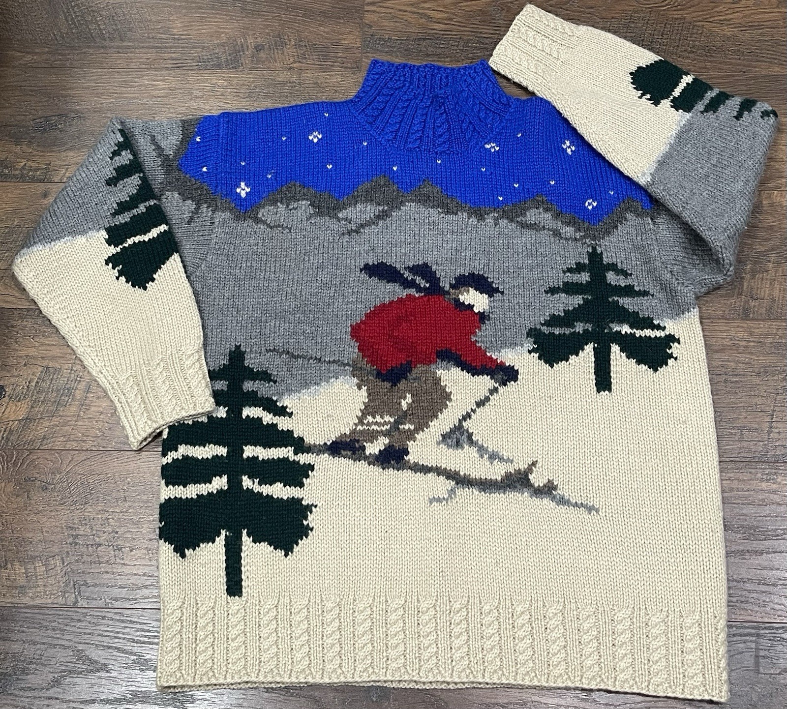 Vtg RALPH LAUREN RARE Handknit Wool Skier Ski Sweater Blue Red 90s Size Small Vtg RALPH LAUREN RARE Handknit Wool Skier Ski Sweater Blue Red 90s Size Small