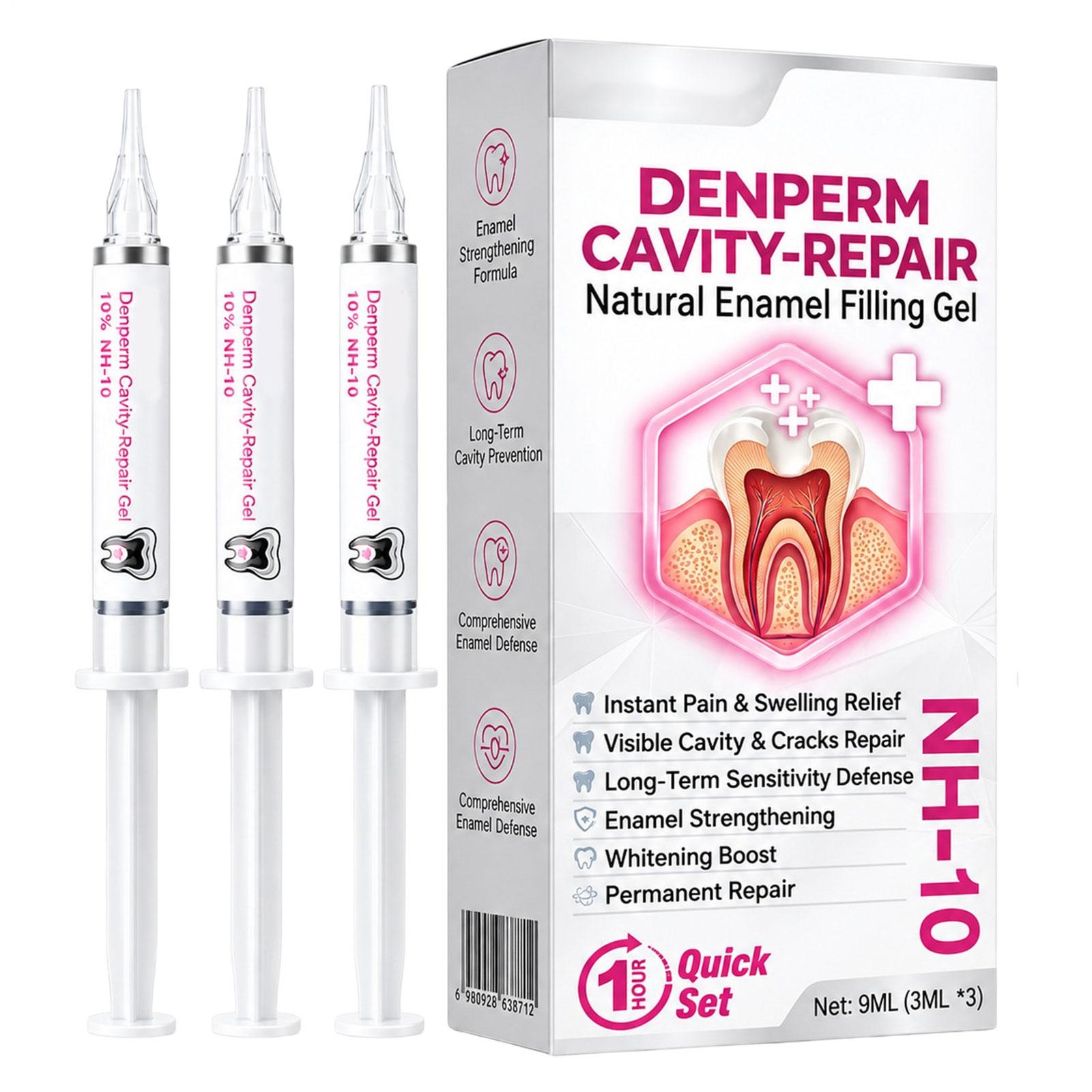 DenPerm Cavity Enamel Filling Gel, NH-10, 3ml*3 Nano Hydroxyapatite Gel Daily