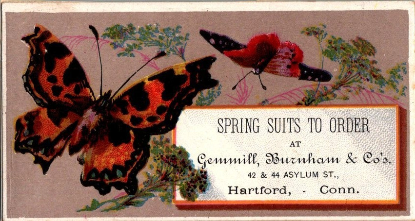 Victorian Trade Cards 1880's Gemmill, Burnham & Co'. Spring Suits, Hartford, CT
