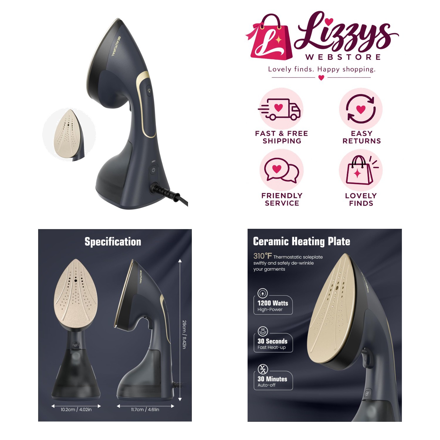 Effortless 2-in-1 Navy Clothes Steamer & Iron - Quick Burst Steam Technology