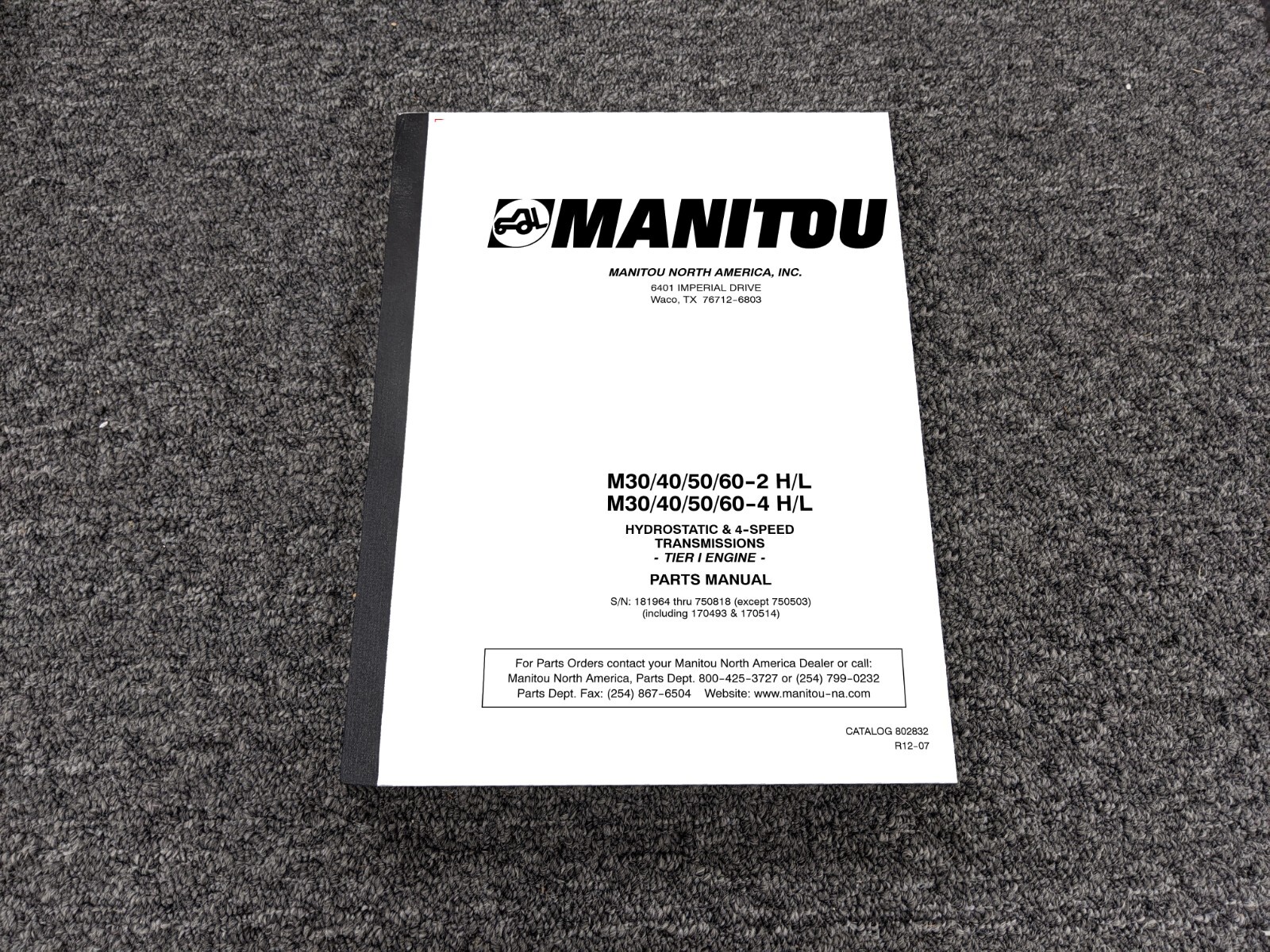 Manitou M30-2 M40-2 M50-2 M60-2 H/L Rough Terrain Forklift Parts Catalog Manual