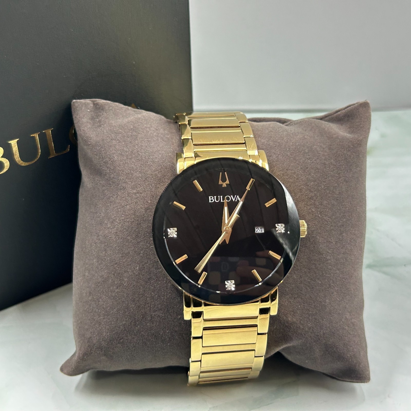 Bulova 97D116 Futuro Modern Black Dial Gold Strap New Men's Quartz Watch 42MM