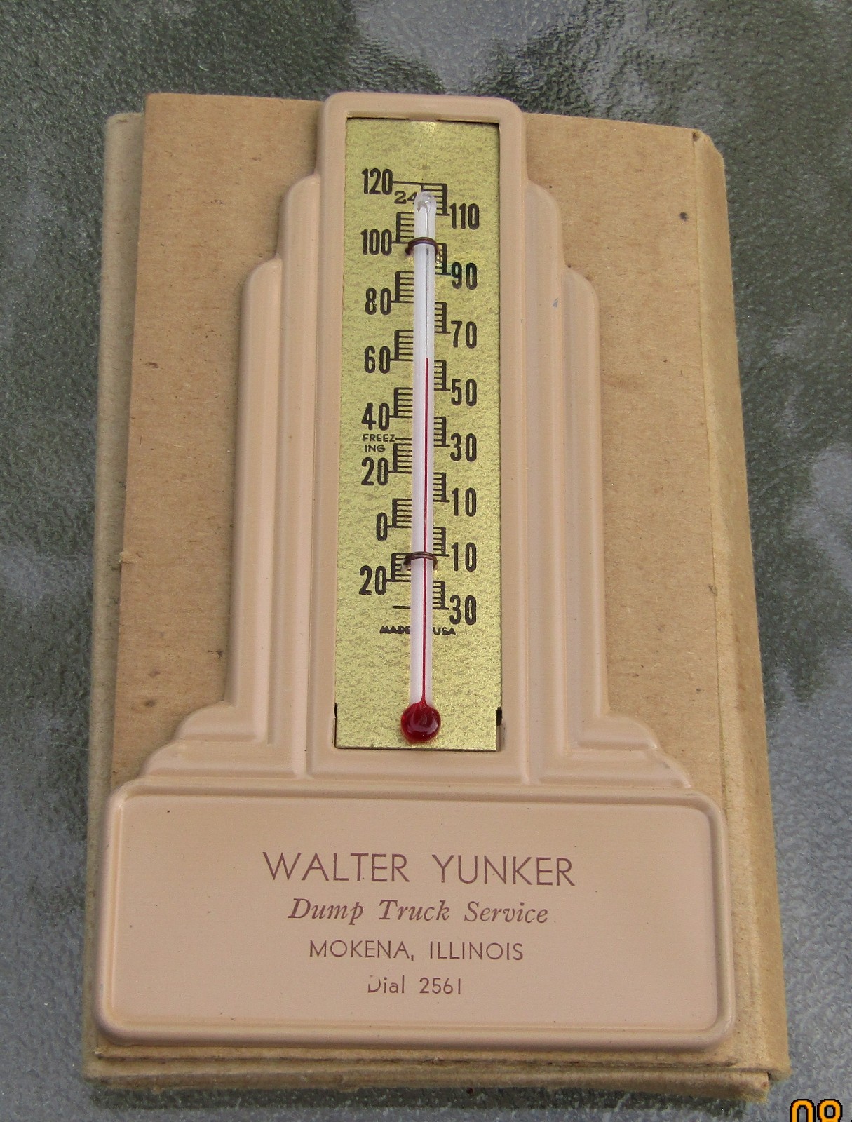 Vintage Walter Yunker Dump Truck Service Advertising Thermometer Mokena Illinois