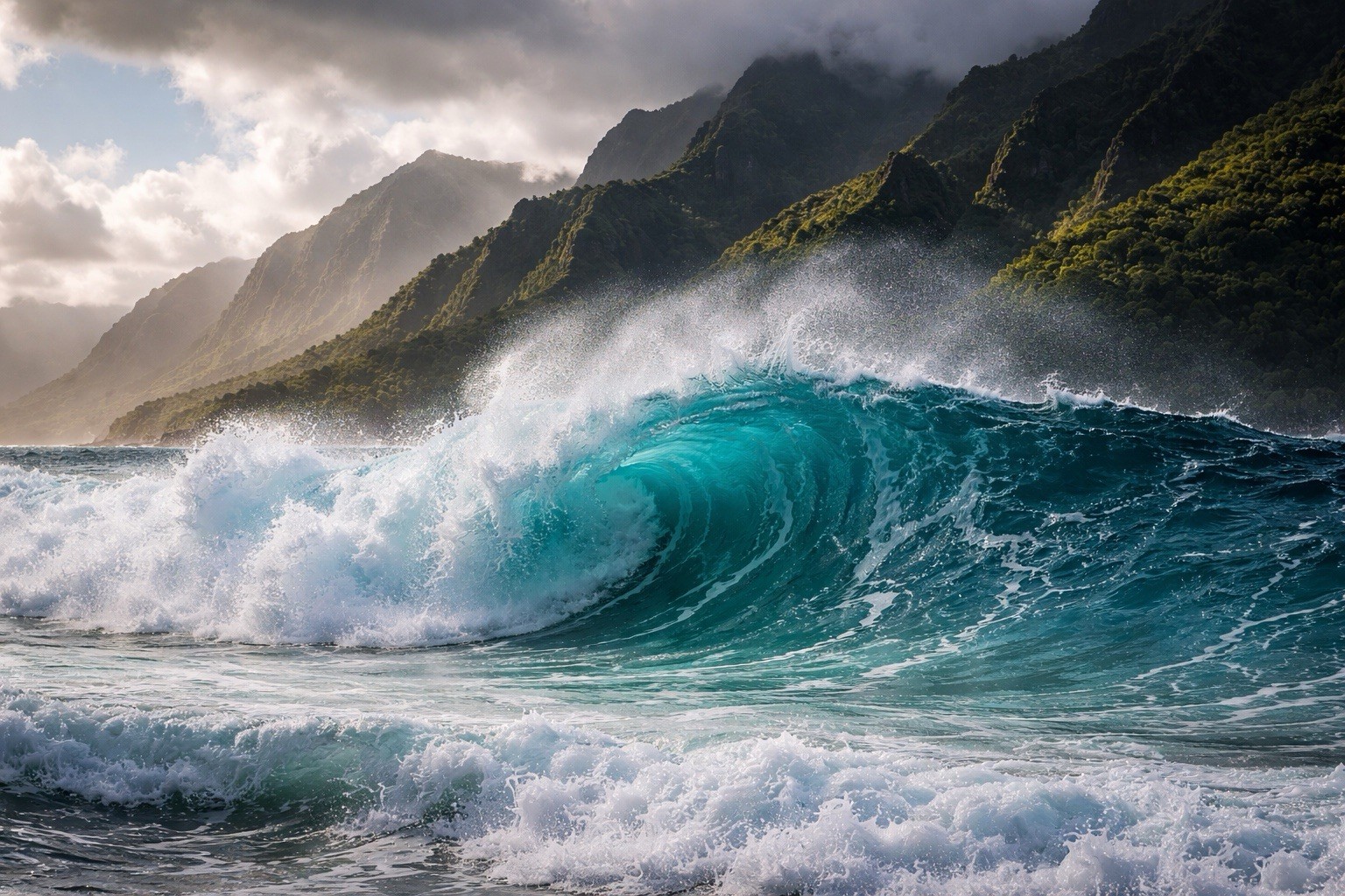 Massive Ocean Wave with Mountains Wall Art 8x10 Coastal Landscape Print
