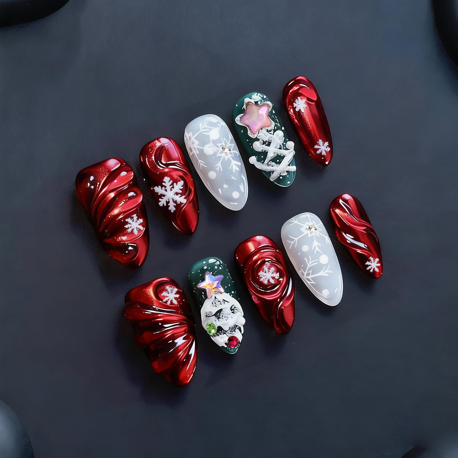 24Pcs Handmade Christmas Press on Nails Medium Almond Fake Nails with Christmas 24Pcs Handmade Christmas Press on Nails Medium Almond Fake Nails with Christmas
