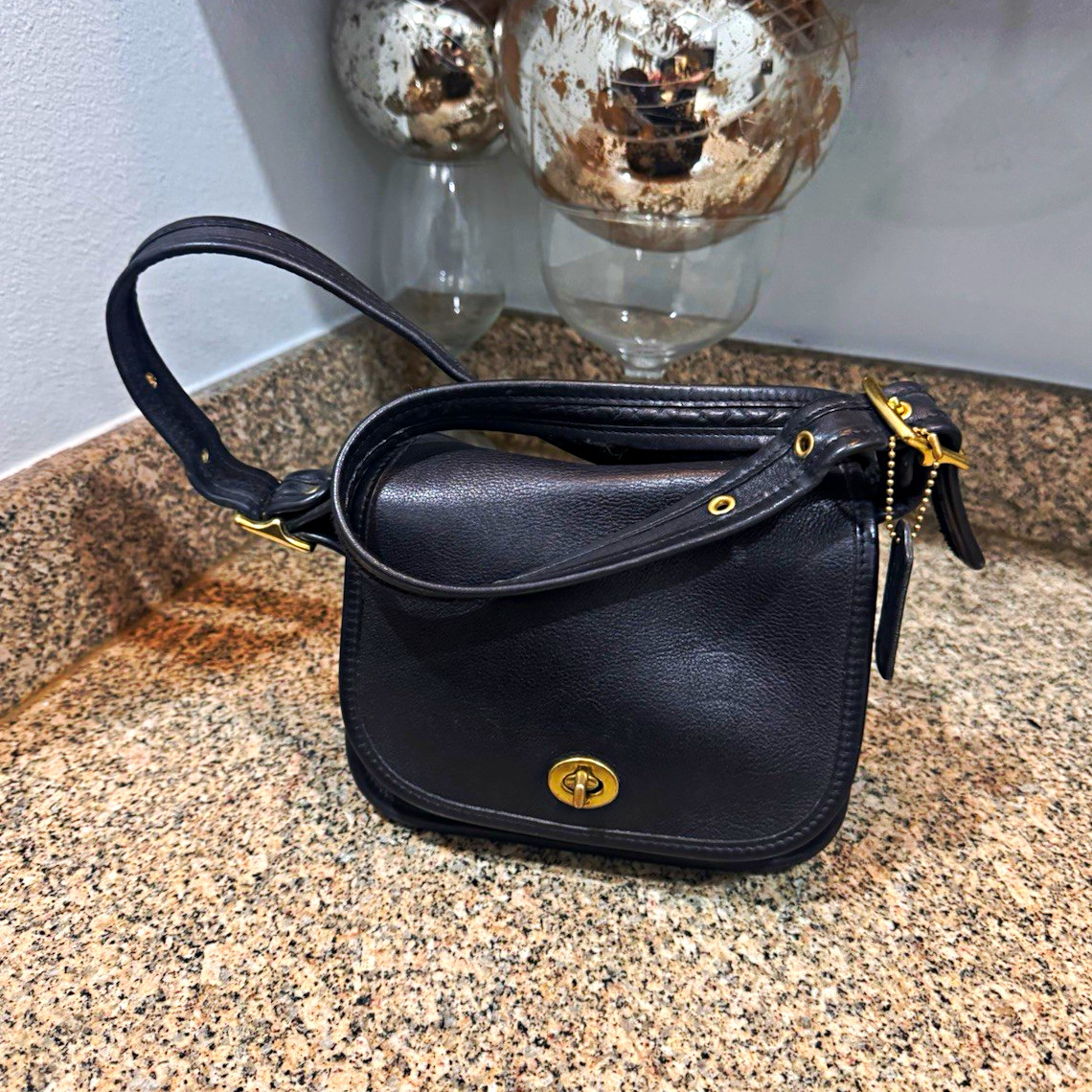 Vintage Coach Legacy Small Flap Bag Black Leather 9965