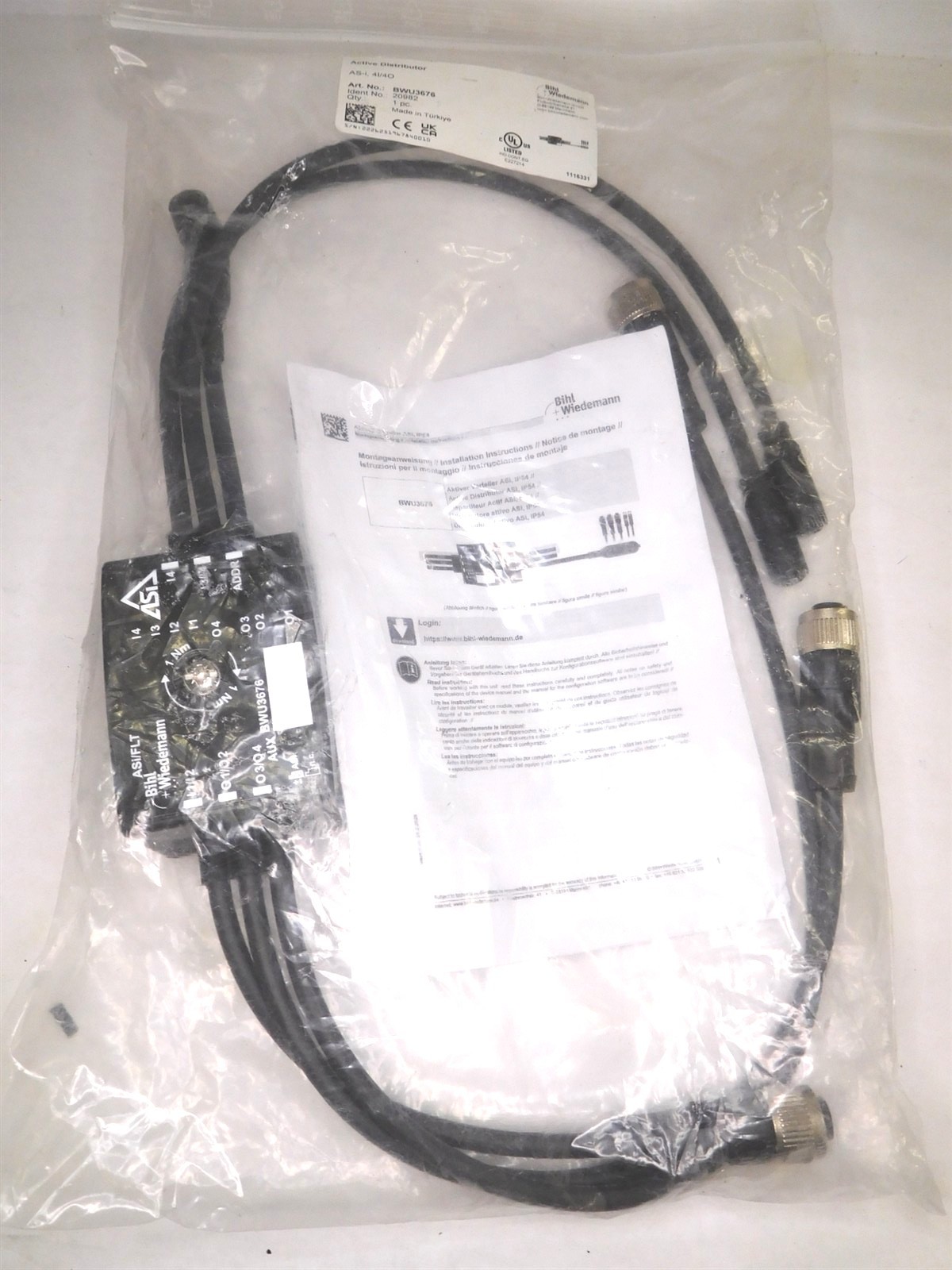 Bihl Wiedemann BWU3676 Active Distributor ASi 4I/4O (092226)