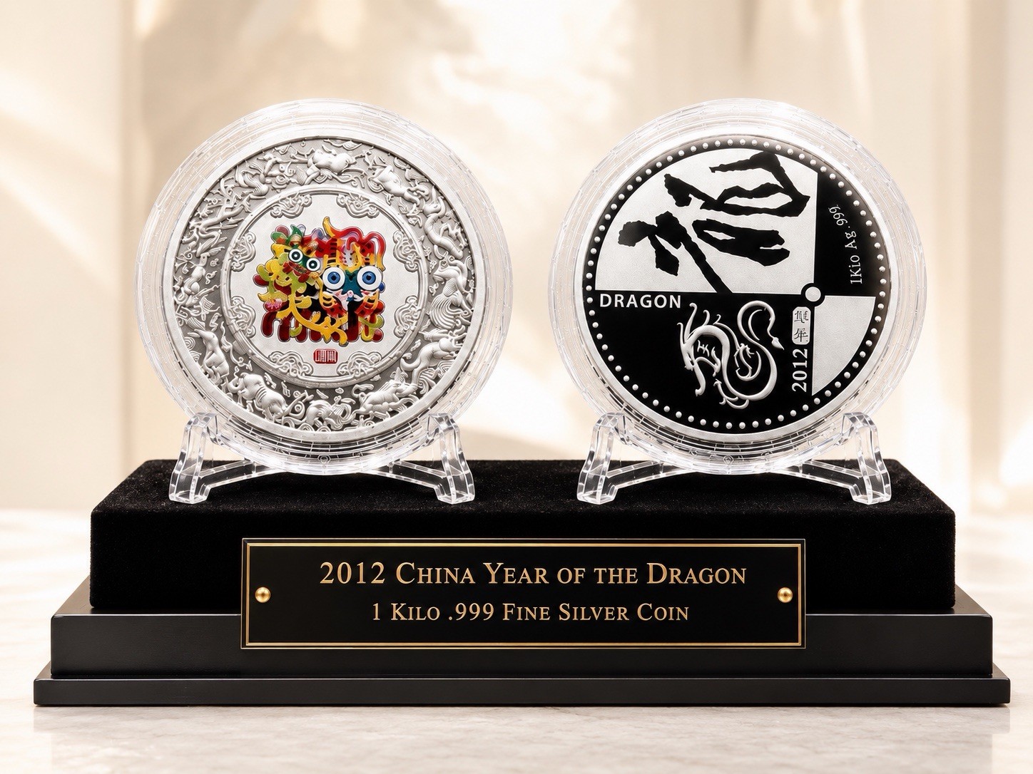 RARE 2012 China Year of the Dragon 1 KG Silver .999 Colorized COA 2k Minted Coin