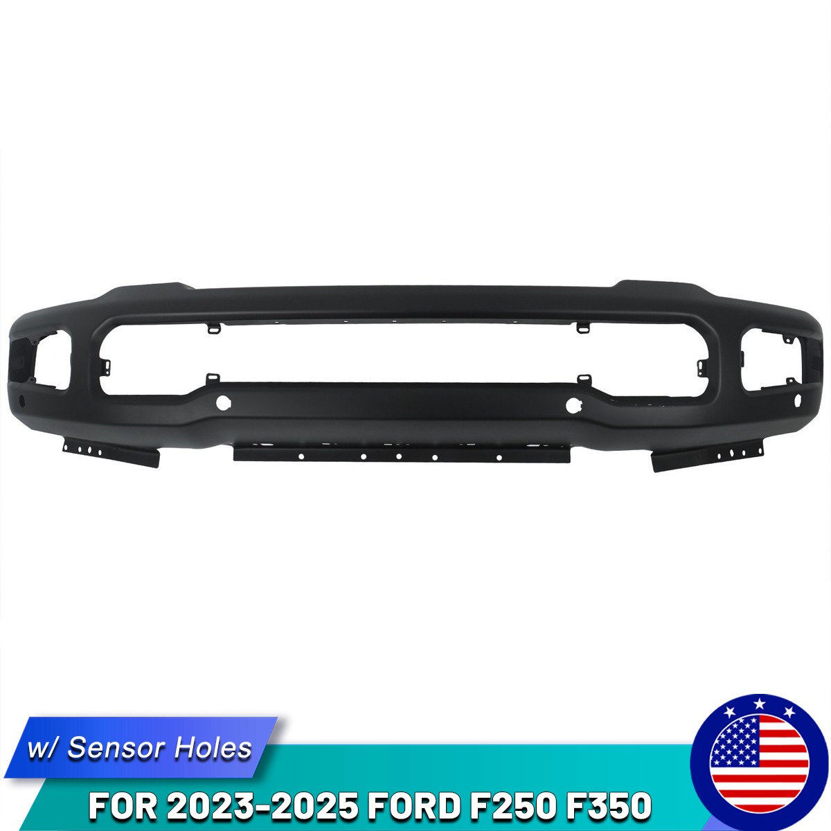1PC For 2023 2024 2025 Ford F250 F350 Black Front Bumper Face Bar w/ Sensor Hole