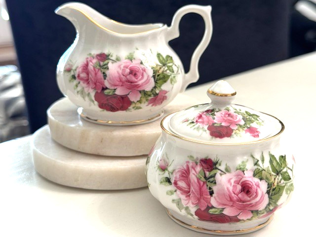 Vintage Royal Patrician Miniature Creamer and Sugar Rose Fine Bone China 