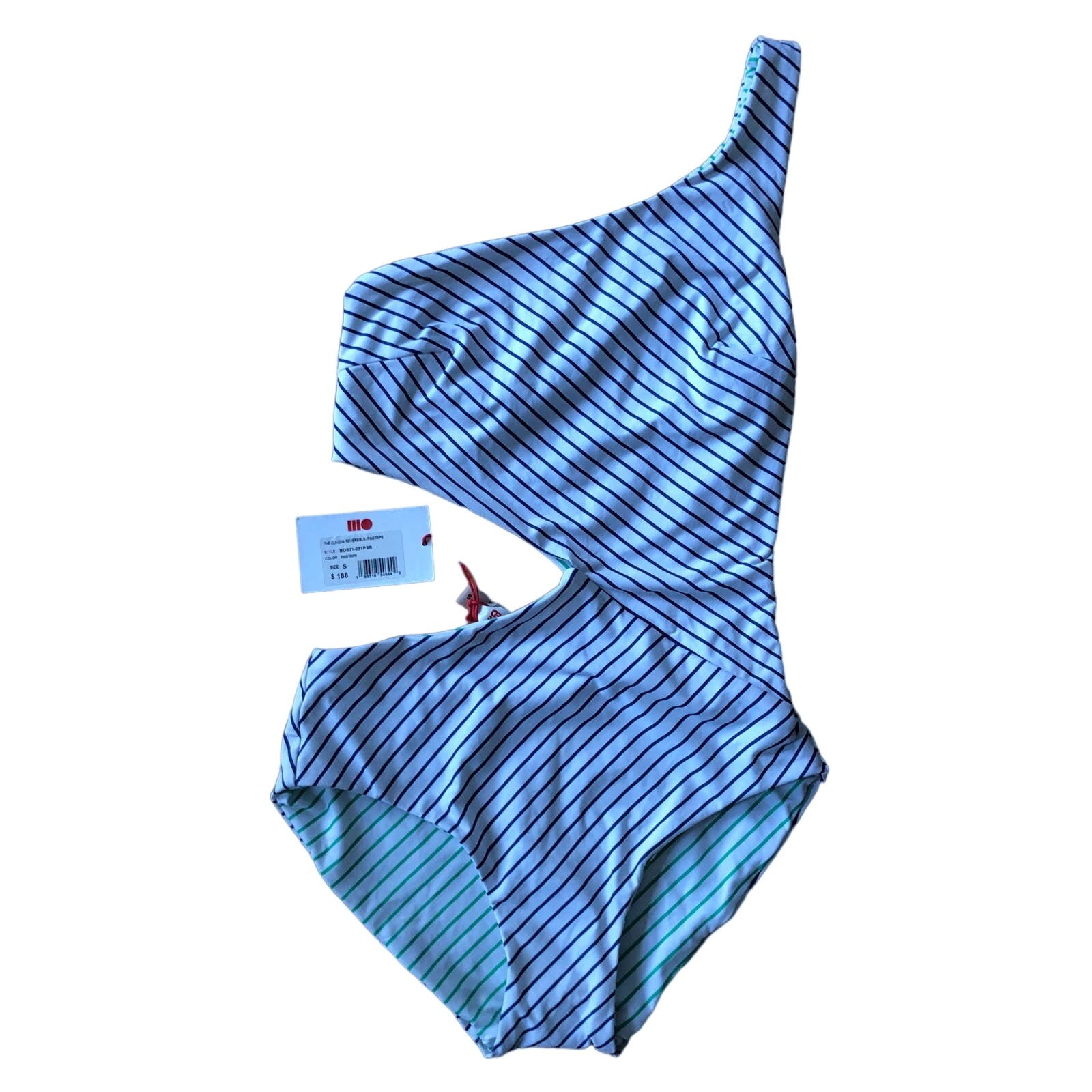 $188 Solid & Striped Claudia One Piece Pinstripe Reversible Swimsuit size S Blue