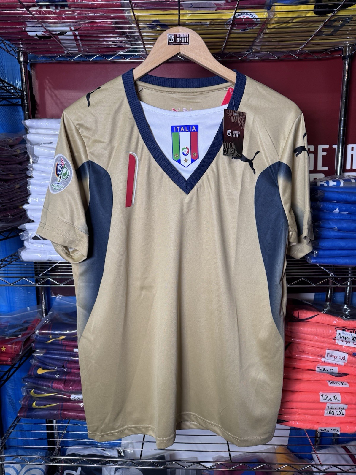 PUMA Italy National Team Gianluigi Buffon #1 Soccer Jersey Gold Blue size M