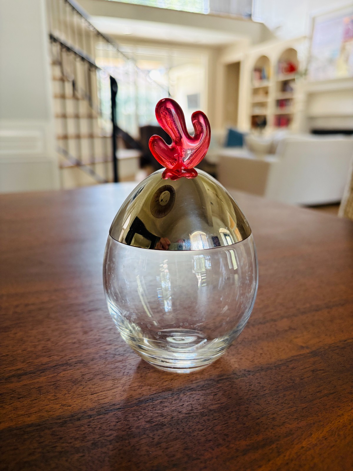 Alessi Ovolino Sugar Bowl Joanna Lyle Glass Stainless Steel Red Cactus Italy
