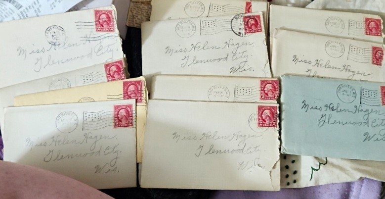 Antique 1910s–1920s Correspondence Archive: Handmade Embroidered Letter Holder