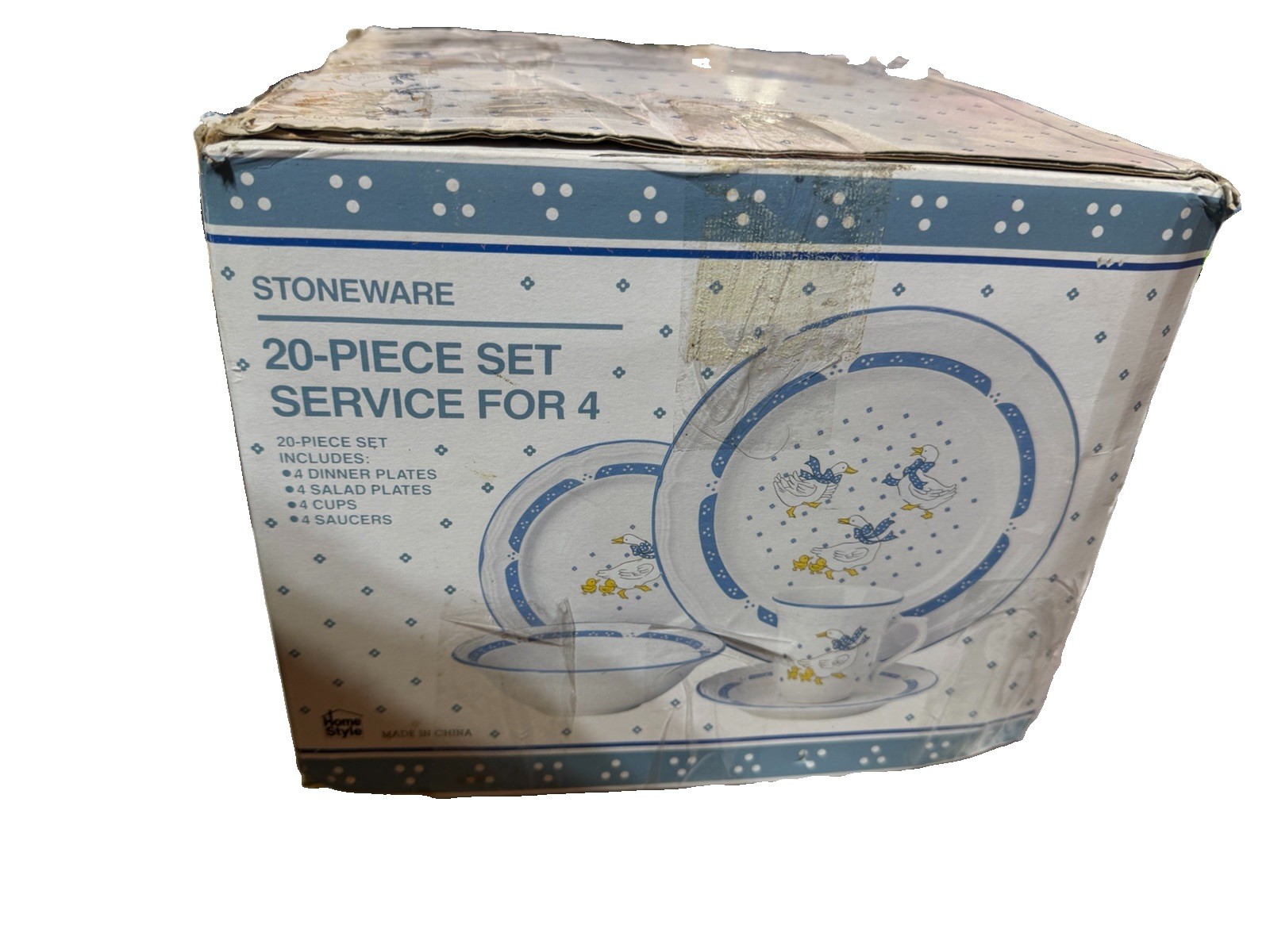 Vintage Home Style Country Goose Stoneware 20 Pc Dinnerware Set  Open Box