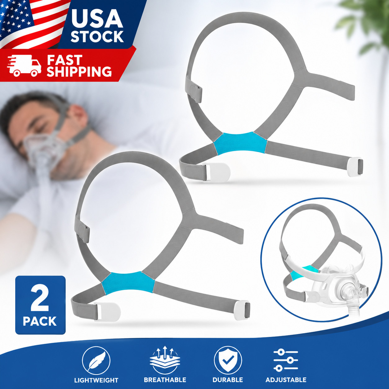 2Pack for F40 CPAP Mask Headgear Strap Replacement Headgear with Magnetic Clips