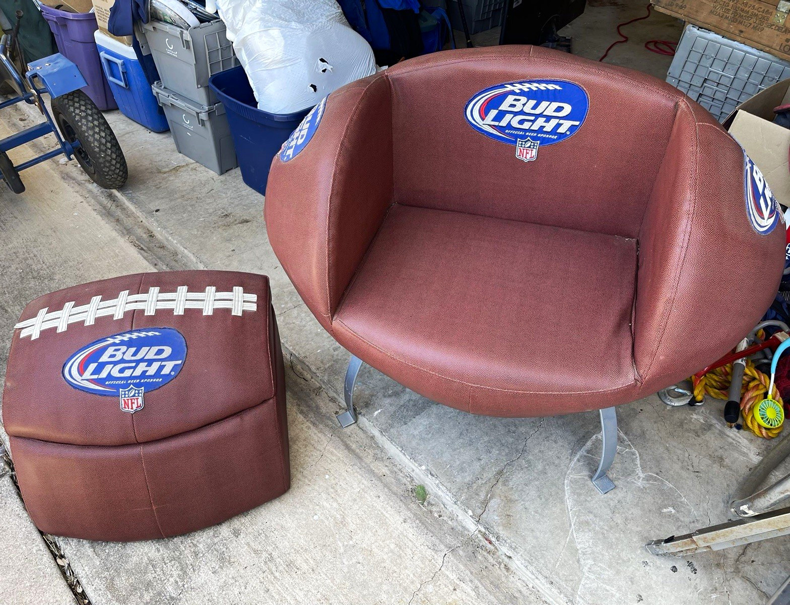 RARE 2013 Bud Light NFL Football Chair and Built in Cooler Ottoman Set.