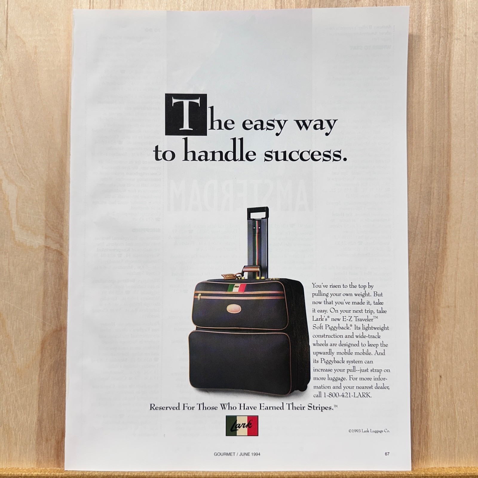 1994 Lark Luggage Co. Vintage Print Ad E-Z Traveler Soft Piggyback Bag