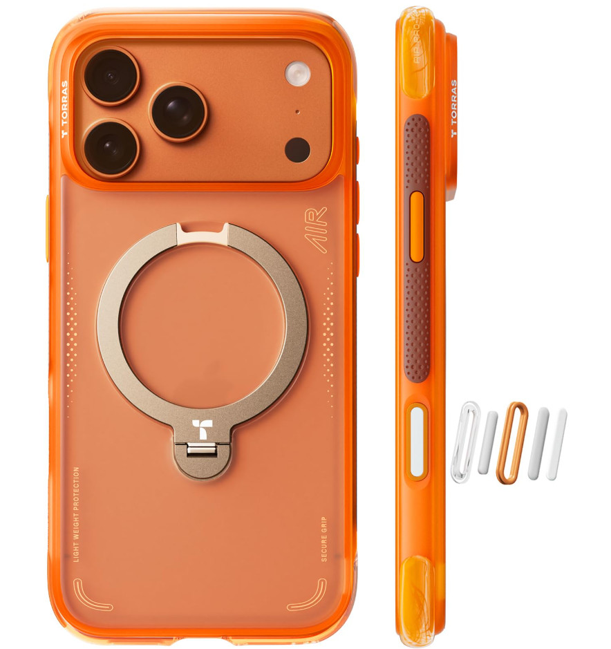 TORRAS Ostand Q3 Air for iPhone 17 Pro Case 6.3” with 360 Magnetic Stand, Orange