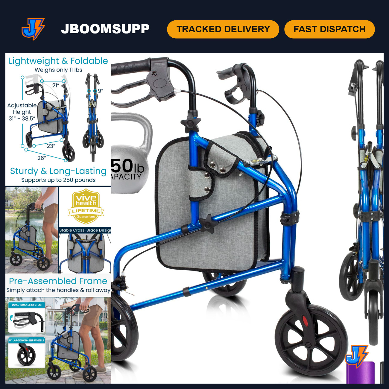 Foldable 3 Wheel Walker for Seniors - Lightweight Narrow Rollator Mobility Aid