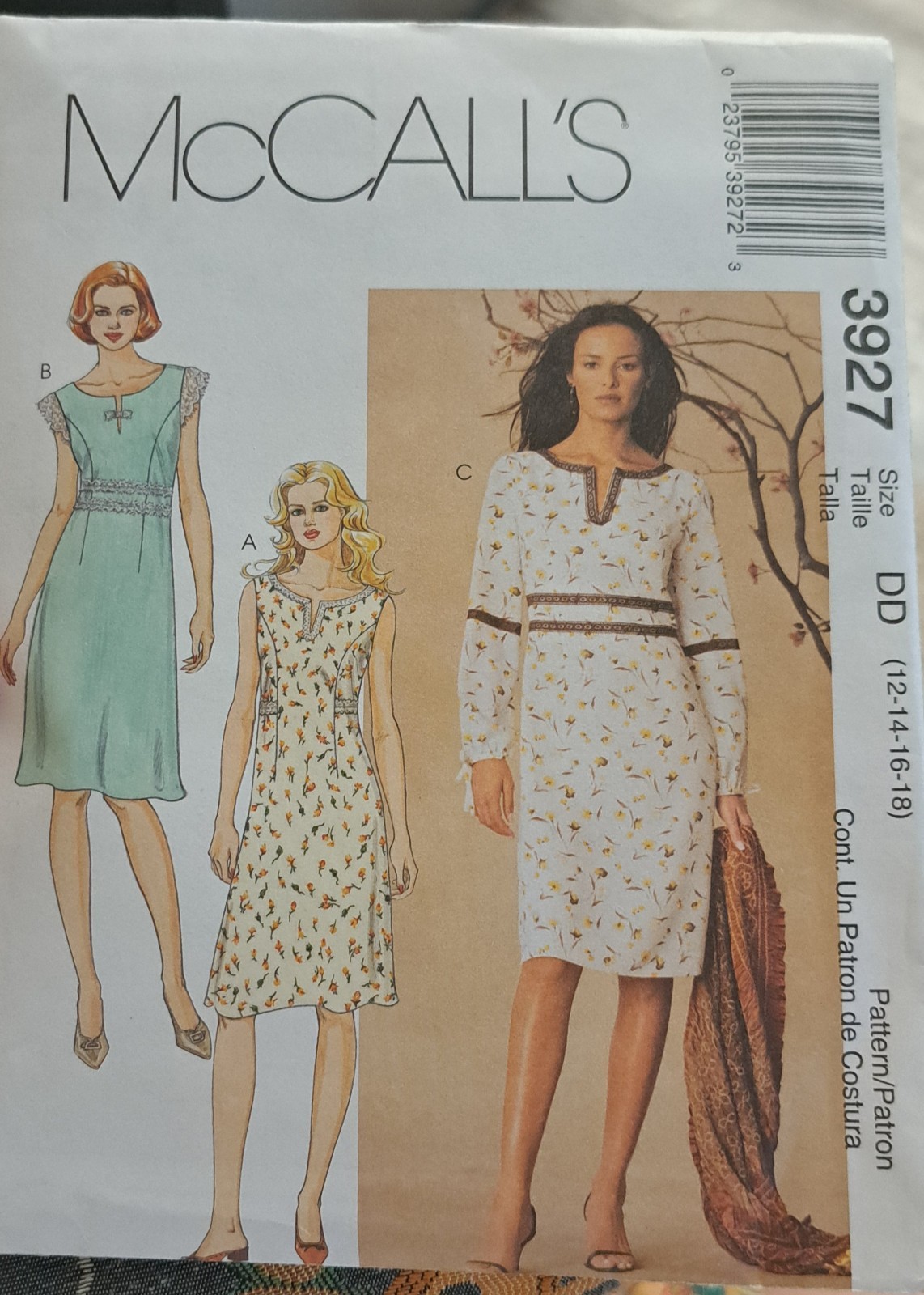 MCCALLS 3927 Sewing Pattern Dress Split Neck Lace Cap/Long Sleeve UC SZ 13-18 MCCALLS 3927 Sewing Pattern Dress Split Neck Lace Cap/Long Sleeve UC SZ 13-18